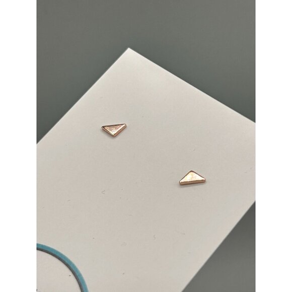 Tiny Petite Triangle Stud Earrings Sterling Silver Rose Gold Wash Dainty Studs - Picture 5 of 7